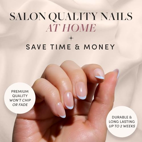 Glamnetic Press On Nails - Into Blue | Glazed Short Oval Fake Nails with Periwinkle French Tips, Reusable Summer Nails | 15 Sizes - 30 Nail Kit with Glue