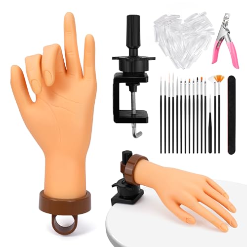 Yokilly Acrylic Nail Practice Hand - Bendable Soft, Flexible Plastic, Fake Mannequin Training Hand with Clamp Holder