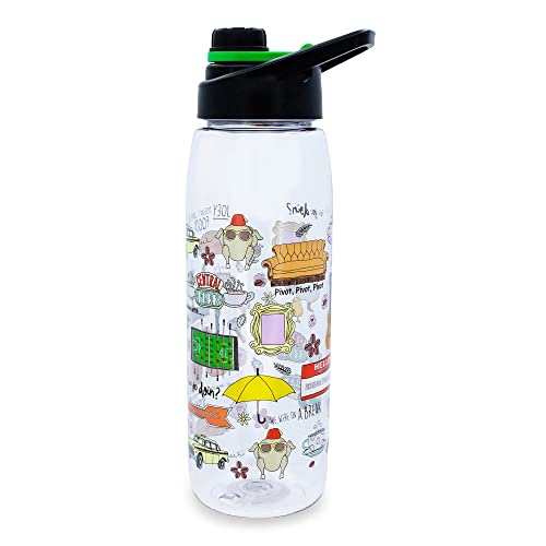 Silver Buffalo Friends TV Show Iconic Doodles Tritan Water Bottle, Screw Top Lid, 28 Ounces