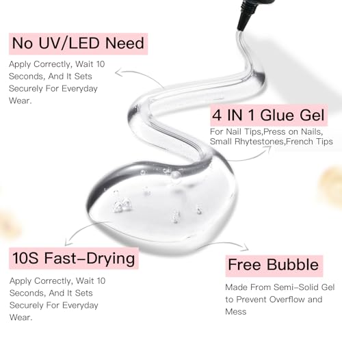 Curvlife Upgraded Super Strong 10g Semi Solid Nail Glue, 2pcs Best Soft Gel Nail Glue for Press on Nails - No UV Light Needed, Long Lasting