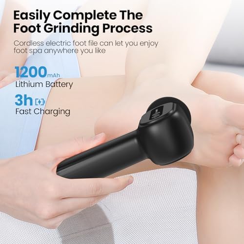Electric Callus Remover for Feet, 2 in 1 Electric Foot File Grinder, Rechargeable Cordless Foot Scrubber for Dead Skin, Adjustable Speed with Sandpaper Discs, Professional Pedicure Tools,Black