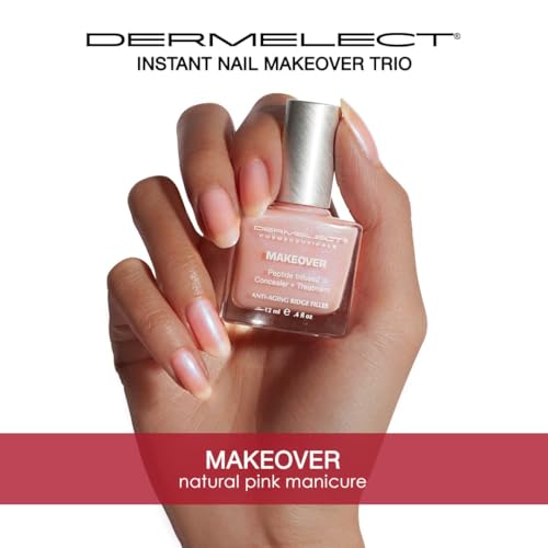 Dermelect Instant Nail Makeover Trio - Luminous Nail Brightener, Makeover Ridge Filler & Camo-Nude Base Coat - Strengthen & Conceal Damaged Nails, Peptide Infused, Nail Repair & Treatment (3 pc Set)