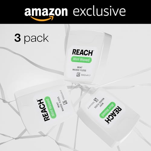 REACH Waxed Dental Floss, Mint, 2X More Value, Plaque Remover for Teeth, Shred Resistant, Floss Slides Smoothly, Easy to Use, Waxed, for Adults & Kids, Oral Care, PFAS Free, 3 Pack, 115 yd