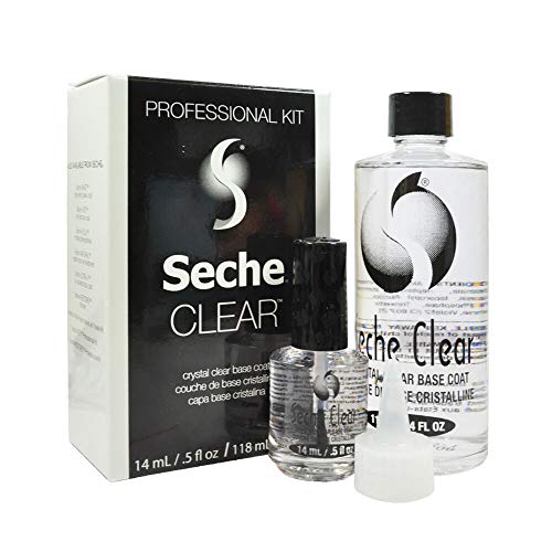 Seche Clear Nail Polish Base Coat Professional Kit – Crystal Clear Base Coat for Natural Nail Polish, 4 oz & 0.5 oz Refill