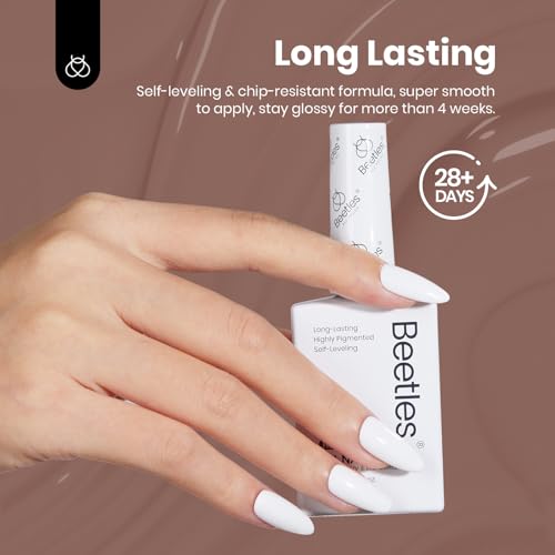 Beetles Gel Nail Polish Set, 6 Colors Hema-Free Soft Classics Black White Red Nude Polish Kit 15ML Full Size Soak off Uv Led Lamp Nail Art Salon Colorful Bottle Manicure Gift for Women