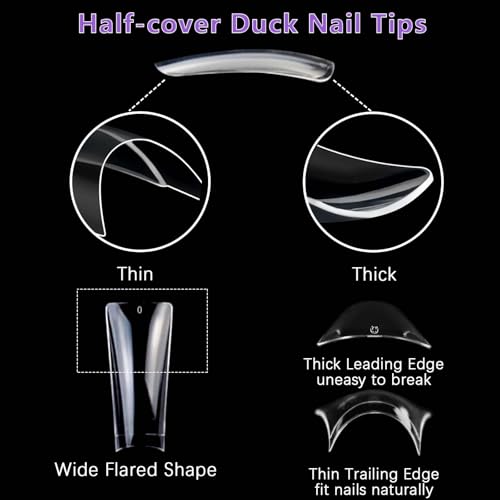 Laza 600pcs Long Duck Nail Tips 12 Sizes Box-packed Clear Duck Nails Half Cover Wide Nail Tips French False Nail Tips for Acrylic Nails Extension Tips — 41MM