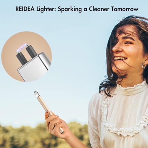 REIDEA Lighter 2 Pack Electronic Candle Lighter Arc Windproof Flameless USB Rechargeable Lighter with Safe Button for Home Kitchen (Champagne and Rose Gold)