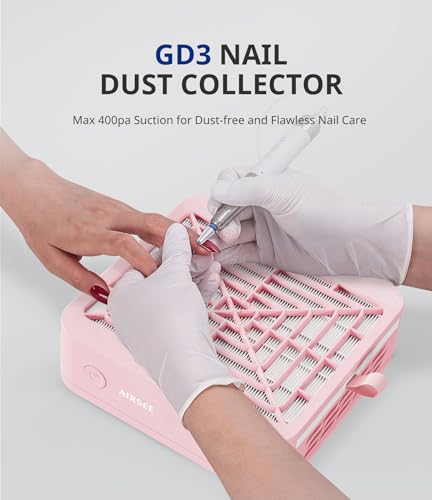 AIRSEE Nail Dust Collector,Compact Vacuum Fan Dust Collector for Salon & Home with Reusable Filter, Powerful Dust Suction Machine Manicure Pedicure Tool for Acrylic Nail Polishing, Pink