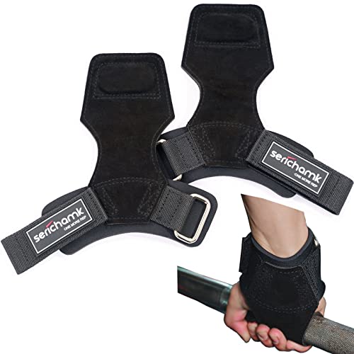 Wrist Wraps for Weightlifting Men Leather Gym Straps for Men Non-Slip Lifting Grips Straps for Deadlift Workout Hand Straps for Weight Lifting Black