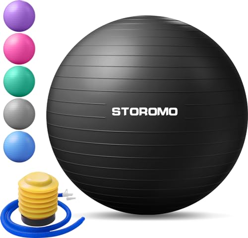 STOROMO Exercise Ball,Yoga Ball(with Exercise Tutorial)，Extra Thick Non-Slip,Holds 2500 lbs, Workout Ball for Pregnancy Birthing and Balance Stability (Black, 85cm/33.4in)
