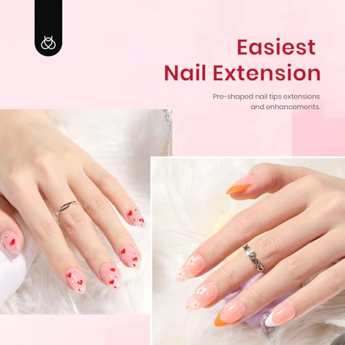 Beetles Gel Nail Kit 504Pcs Short Almond Gel Nail Tips with 9 in 1 Nail Glue Nail Extension Set Uv Led Lamp Acrylic False Tips Kit DIY Nails Art Gifts for Women