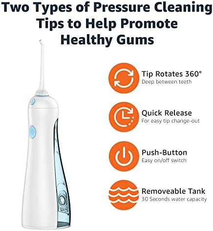 Amazon Basics HydroClean Cordless Water Flosser, 1 Water Flosser Handle, 2 Flosser Tips, 2 AA batteries included