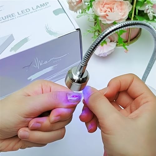 ALLKEM Flash Cure UV Nail Lamp – Gooseneck Gel Nail Light – Cordless Rechargeable LED Curing Lamp for Home & Salon Use – Silver, 3W