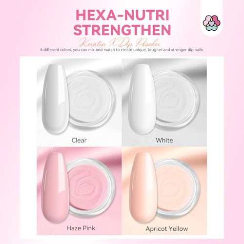 SAVILAND Dip Powder Nail Kit Starter: All Season Dip Nail Starter Kit Set with 4 Colors Clear White Nude Dipping Powder 2-in-1 Dip Base & Top Activator for French Nail Art Manicure DIY Home