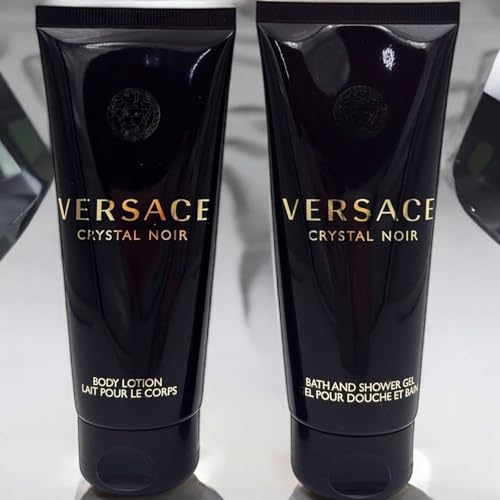 Versace Crystal Noir for Women - 4 Pc Gift Set 3oz EDP Spray, 3.4oz Body Lotion, 3.4oz Shower Gel, Beauty Case