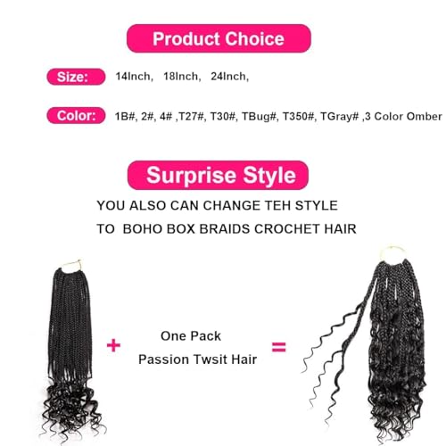 7 Packs 18 Inch Bohemian Goddess Box Braids Crochet Hair for Black Women (18 Inch, 1B#)