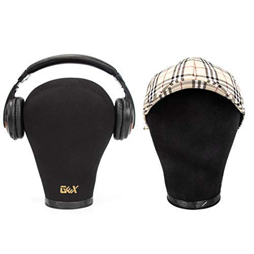 GEX 20"-24" Canvas Cork Wig Block Mannequin Head for Wig Making Drying Styling Display with Table C Clamp Stand Holder (Black 23")