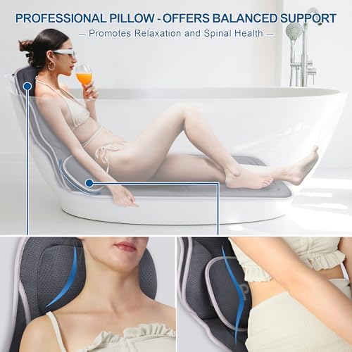 Full Body Bath Pillow for Tub - Extra Long & Thick Tub Pillow with Head, Back & Lumbar Support, 168 Non-Slip Suction Cups, Soft 5D Mesh Spa Cushion, Fits All Tubs-Gift for Soaking(Gray)