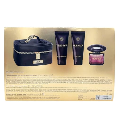 Versace Crystal Noir for Women - 4 Pc Gift Set 3oz EDP Spray, 3.4oz Body Lotion, 3.4oz Shower Gel, Beauty Case