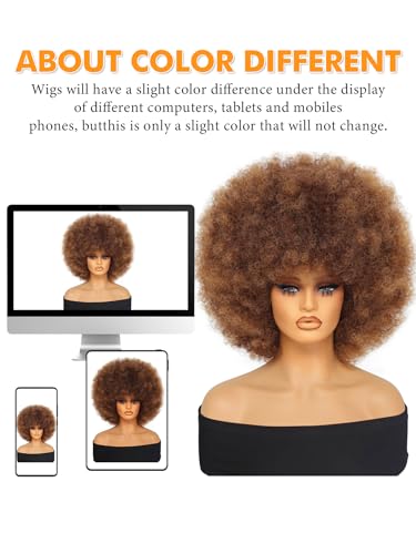 Afro Wig 14Inch Afro Wigs for Black Women 70s Mixed Brown Afro Kinky Curly Wig Bouncy Huge Fluffy Puff Wigs Synthetic Hair for Cosplay Daily and Party (Mixed Brown)