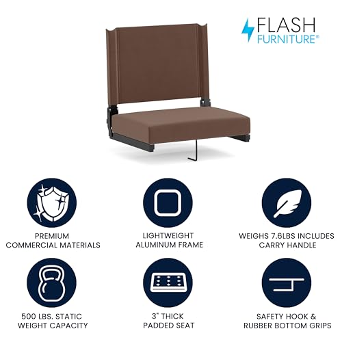 Flash Furniture Grandstand Portable Stadium Seat for Bleachers or Benches, Folding Padded Stadium Chair with Carrying Handle, 500 lb. Weight Capacity, Brown