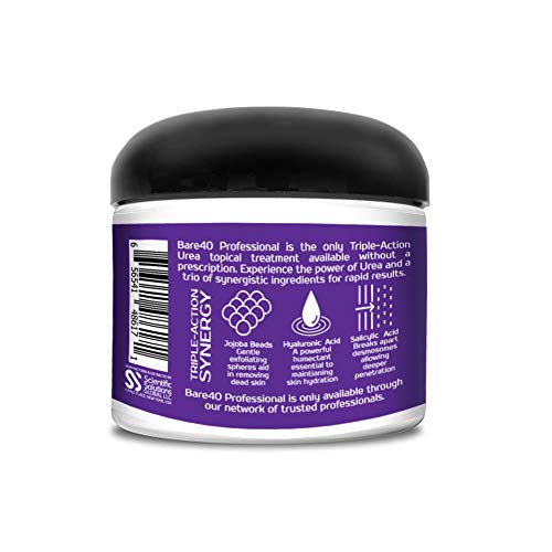 BARE 40 PRO, 40% Urea Gel w/ 2% Salicylic Acid and Hyaluronic Acid, Tea Tree Oil, Aloe Vera Extract, Jojoba Beads, 4oz Jar, Works on Corns, Calluses, Cracked Heels, Superior Hydration to Urea Creams