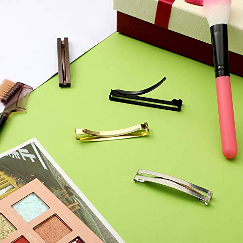 48 Pieces No Slip Metal Hair Clips Hairpin Open Center Metal Barrettes 2.36 x 0.39 Inch Snap Button Hairpin for Women, Gold Silver Black and Coffee