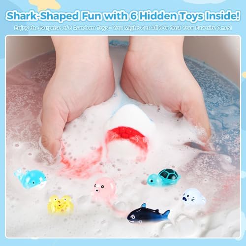 Bath Bombs for Kids, 3.5oz Large Shark Bath Bomb with Toys Inside, Boys Bath Bomb with Surprise Inside, Organic Natural Bubble Bath Fizz for Kids, 6 Pack