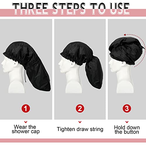 Eurzom 4 Pcs Jumbo Adjustable Braids Shower Cap for Long Hair Extra Large Shower Cap for Women Men Foldable Waterproof Hair Bonnets Plastic Oversize Bath Hats(Red, Blue, Black, Gray)