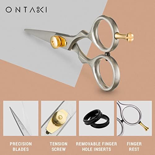 Ontaki Premium Hand-Forged Mustache & Beard Scissors 5.5" - Japanese Steel Barber Scissors - Bangs & Grooming Shears - Rest Hook Silver - Hair Shears - Beard Sheers