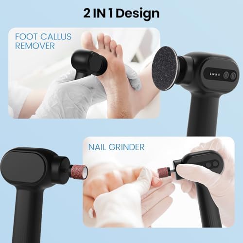 Electric Callus Remover for Feet, 2 in 1 Electric Foot File Grinder, Rechargeable Cordless Foot Scrubber for Dead Skin, Adjustable Speed with Sandpaper Discs, Professional Pedicure Tools,Black