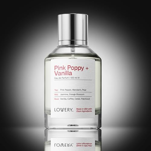 LOVERY Pink Poppy & Vanilla Perfume for Women, 100ml Clean Fragrance Perfumes for Womens, Long Lasting Vegan, Natural Ingredients, Vanilla, Coffee, Patchouli, Birthday Gifts for Mom, Wife, USA