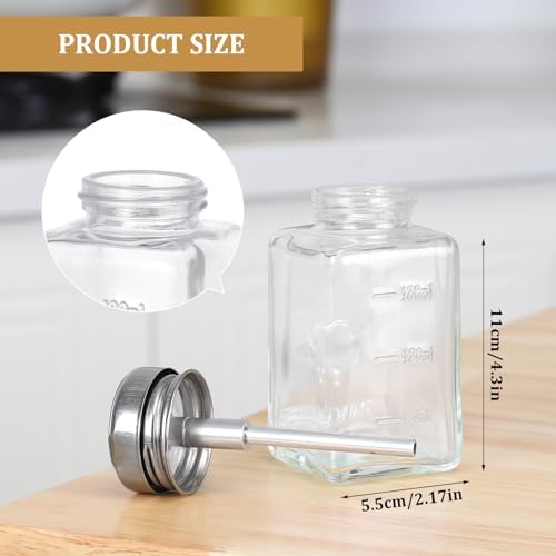 3 Pcs Clear Pump Dispenser Bottle Push Dispenser with Metal Flip Cap 180ml Glass Dispenser Pressure Container Refillable for Dispensing Nail Polish Remover Alcohol Toner and Makeup Remover