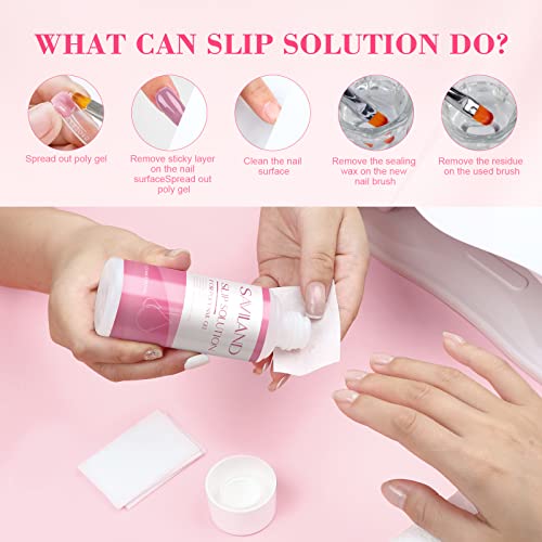 Saviland Slip Solution for Poly Gel Nails 4.06oz Liquid Anti-stick Gel Solution Kit for Beginners with Art Brush and Cup for Home DIY