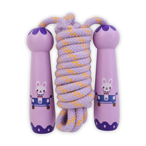 Homello Jump Rope for Kids - Wooden Handle - Adjustable Cotton Braided Fitness Skipping Rope for Toddler Fitness Workout Exercise Outdoor Activity (Purple)