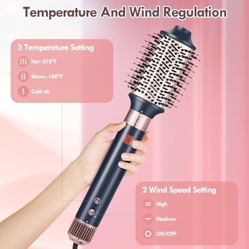 6 in 1 Air Styling Hair Styler, NDLT High Concentration of Negative Ions Hair Dryer, Blow Dryer Brush, Straightening Brush, Curling lron, Round Brush for Fast Drying Curling Straightening & Smoothing