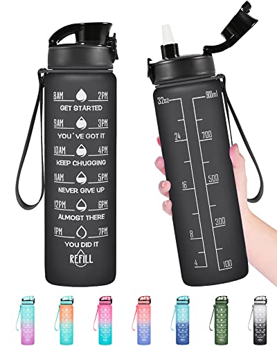 Enerbone 24 oz Water Bottle, Leakproof BPA & Toxic Free, Motivational Water Bottle with Times to Drink and Straw, Fitness Sports Water Bottle with Strap for Office, Gym, Outdoor Sports