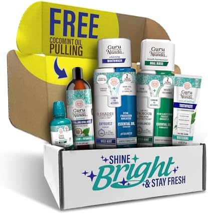 GuruNanda Shine Bright Stay Fresh – Dual Barrel Whitening & Breath Harmonizer Mouthwash & Neem Toothpaste for Long-Lasting Fresh Breath & Teeth Whitening