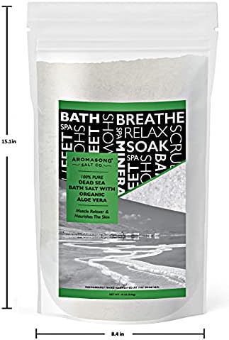 Aromasong Dead Sea Salt with Organic Aloe Vera, Spa Bath Salts, 19 Lbs Fine Bulk resealable Pack, 100% Pure & Natural, Soak for Women & Men for Tired Muscles & Skin Issues (Packaging May Vary)