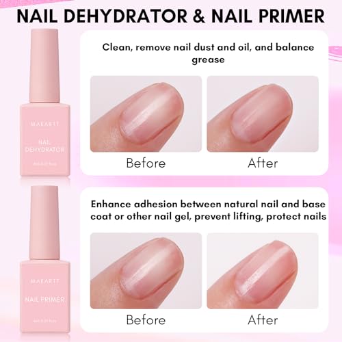 Makartt Gel Polish Top Coat & Base Coat Set with Acid Free Nail Primer and Prep Dehydrator(8ml)