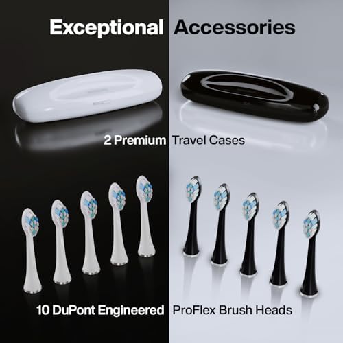 Aquasonic Duo Series PRO – Ultra-Whitening Electric Toothbrush Set – 5 Modes & Smart Timers – Premium Travel Cases & 10 Proflex Brush Heads – ADA Accepted Toothbrushes