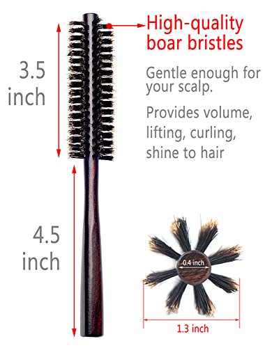 PERFEHAIR Small Round Hair Brush for Thin or Short Hair, Mini Round Boar Bristle Beard Brush for Men & Women