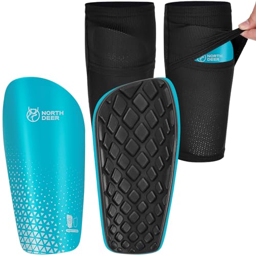Soccer Shin Pads for incl. Sleeves with Optimized Insert Pocket - Protective Soccer Equipment for Kids Adults (Blue M)