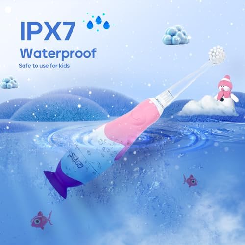 SEAGO Toddler Electric Toothbrushes for Baby Ages 0-3 Years, Baby Toothbrush with Smart Timer and Suction Base, 4 Replacement Brush Heads SG-513(Pink-C)