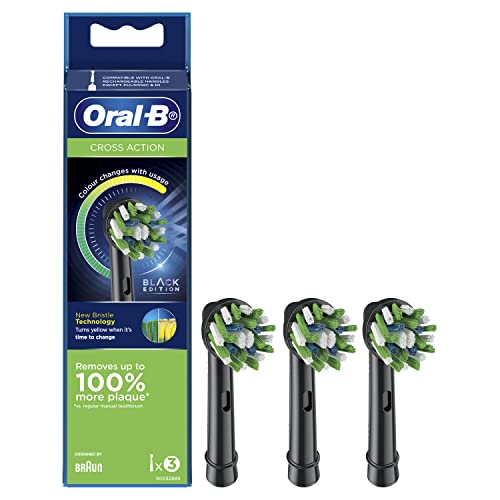 Oral-B Cross Action Electric Toothbrush Replacement Brush Heads, Black, 3 Count (Pack of 1)