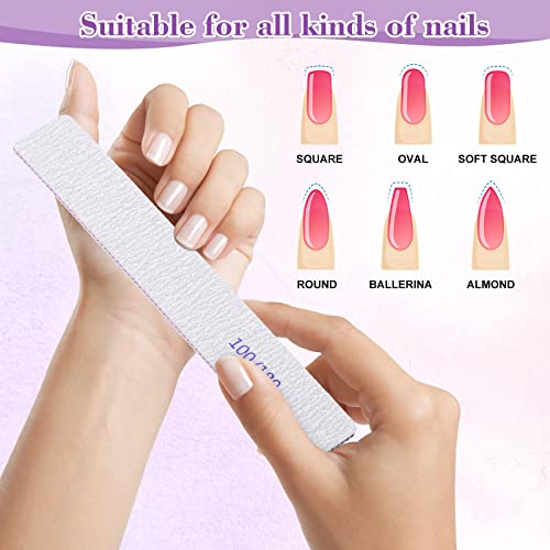 Xinnun 150 Pcs Nail Files 100/180 Grit Double Sides Professional Reusable Emery Board Nail Files for Acrylic Manicure Tools Suit for Home Salon
