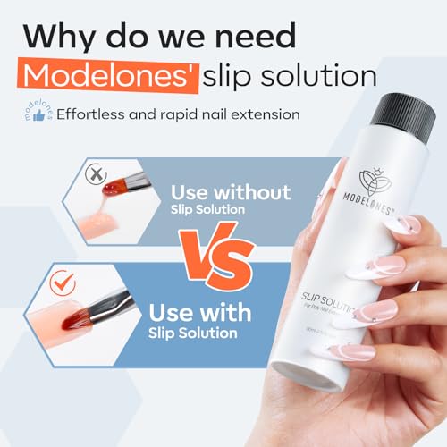 modelones Slip Solution for Poly Gel, 2.8oz Anti-Stick Liquid for Poly Gel with 120Pcs Flat Dual Nail Forms Nail Tips Clips Kit