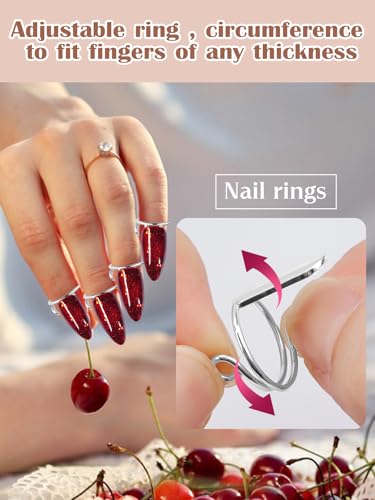 20PCS Wudu Nail Rings, EBANKU Updated Adjustable Nail Rings Detachable Reusable Women Gift Ring Set with 120PCS Adhesive Nail Tabs for Acrylic Nail Art Decoration, Silver