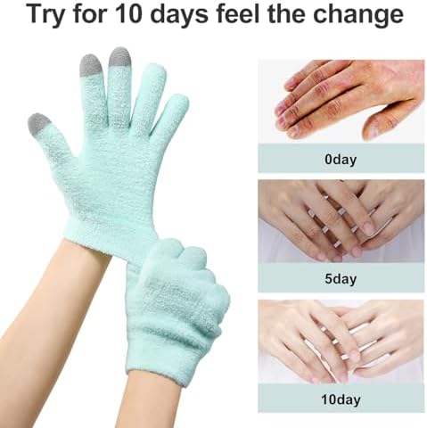 MoyRetty Touchscreen Silicone Moisturizing Gloves for Dry Hands Overnight, Reusable Hand Spa Gloves with Vitamin E & Jojoba Oil(Green)