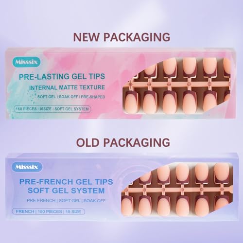 Misssix French Tip Press On Nails, 160Pcs French Gel Nail Tips, Short Square Soft Gel Fake Nails, X-BASIC Tips Starter Kit for Nail Art DIY 16 Sizes